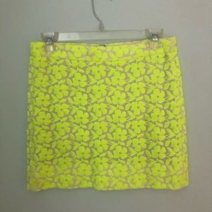 J Crew Embroidered Mini Skirt Yellow Neon